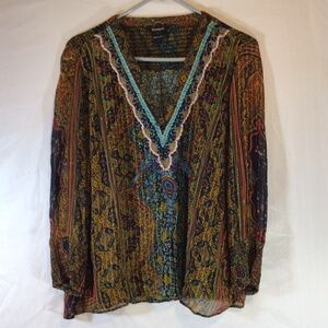 Desigual women's blouse gold size Medium casual evening out art to wear colorful